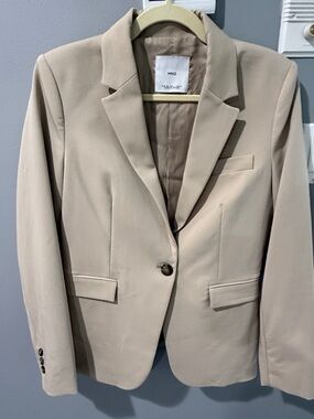 Mango Beige Single-Button Tailored Blazer